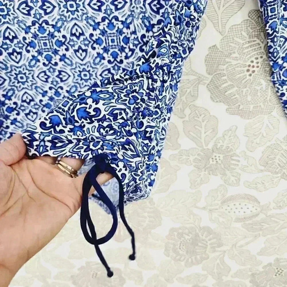 Lands' End Nylon Long sleeve Paisley Zip up Women's Shirt M 8134 - Picture 4 of 8